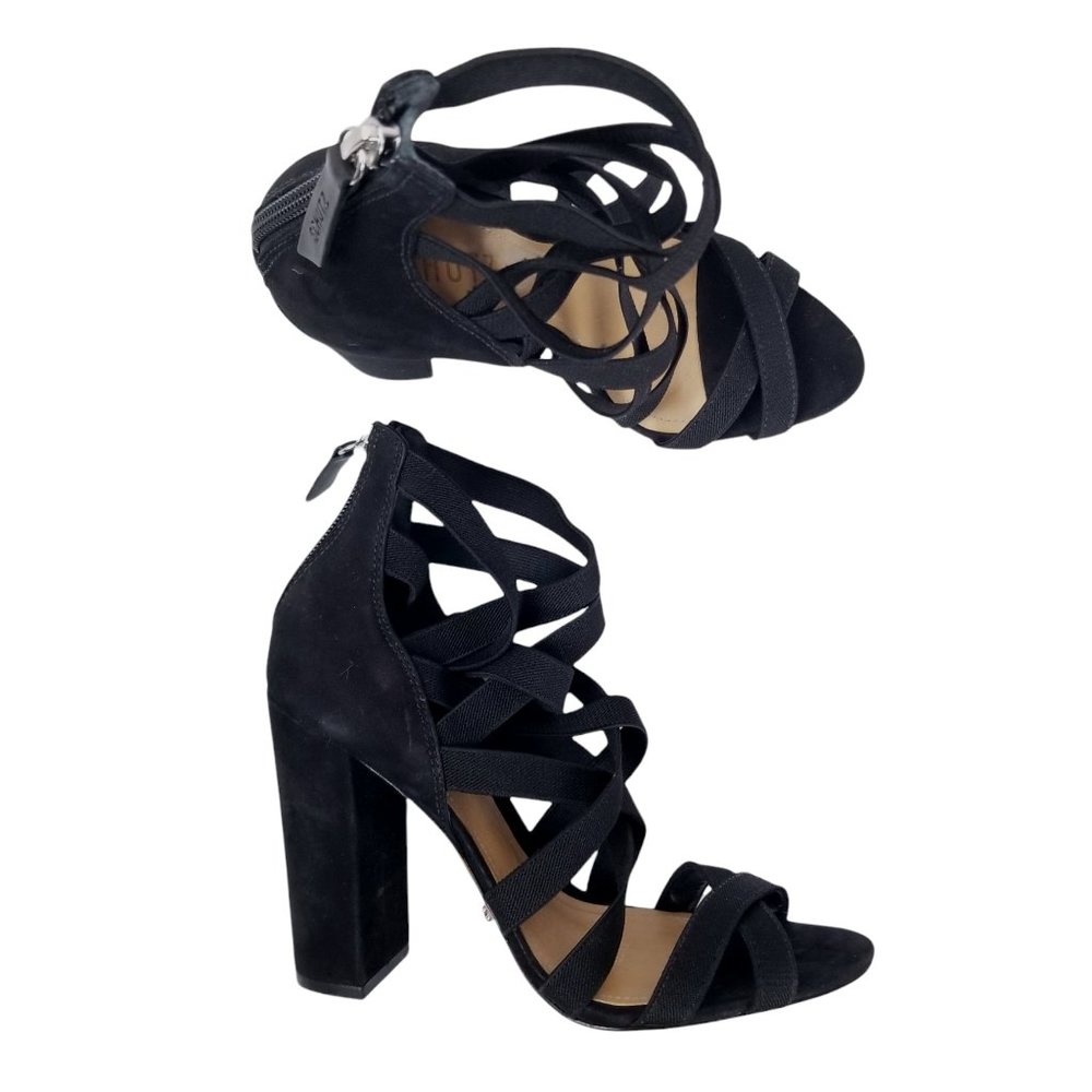 Schutz "Stanley" Suede Strappy Cage Sandals Black Sz 6.5